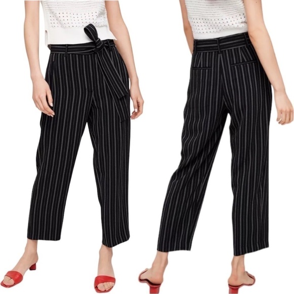 Aritzia Wilfred Tie Front Crop High Waist Pinstripe Black White Women’s 8 - Picture 1 of 10